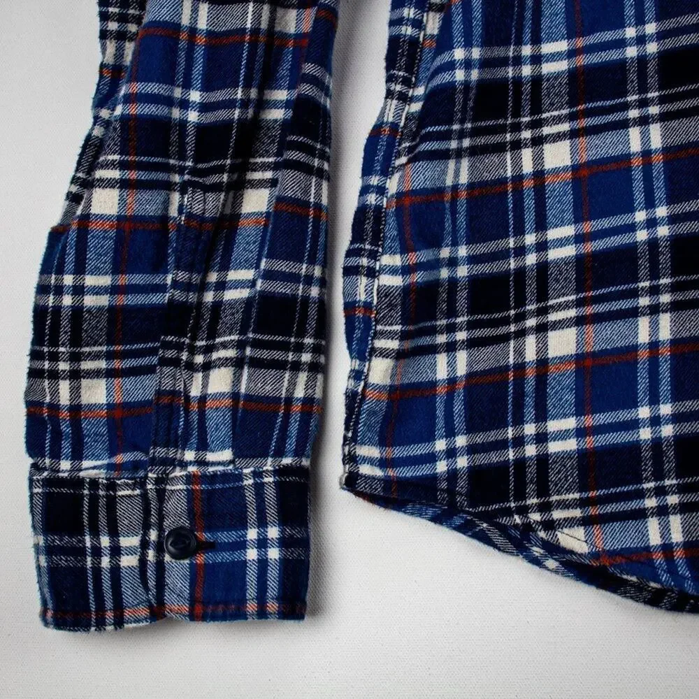 Men’s XL Flannel Shirt Blue Plaid 100% Cotton Long Sleeve Button Up J.Crew